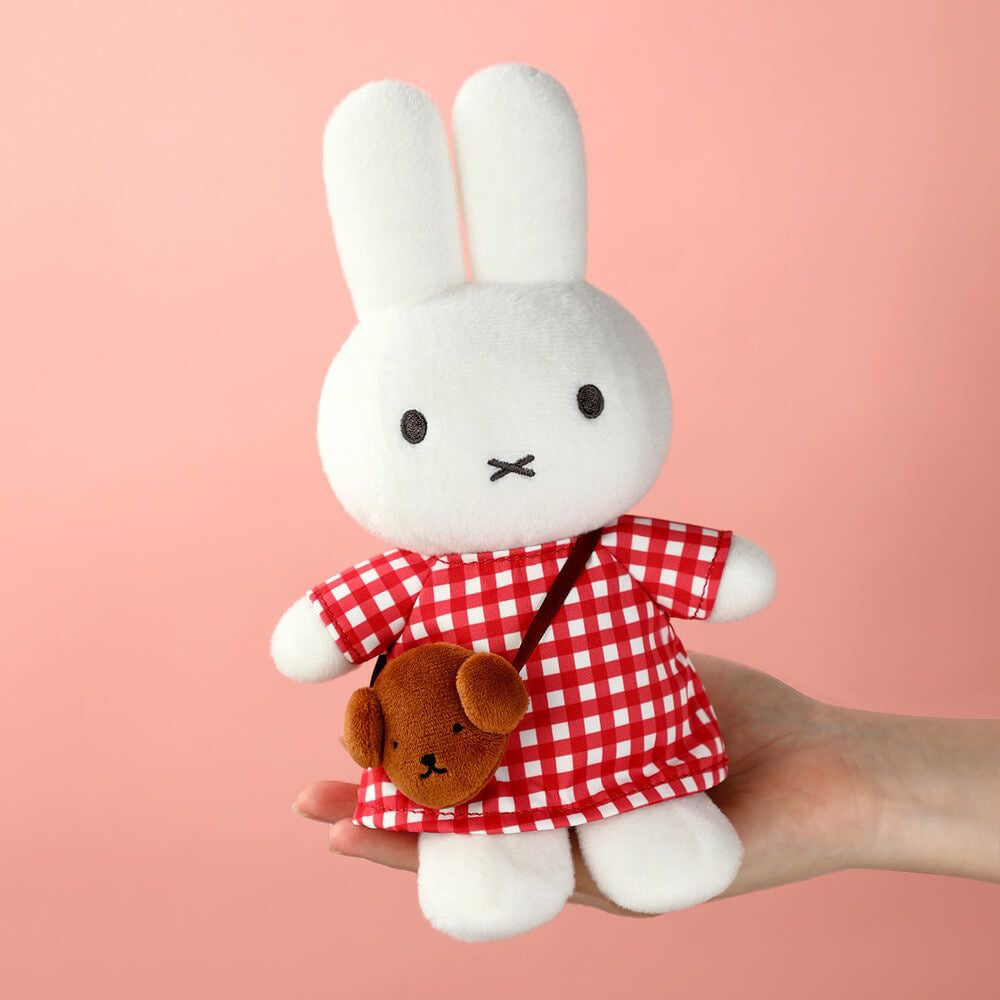 Miffy Plush with Checkered Dress & Snuffy Bag - Red (23cm)