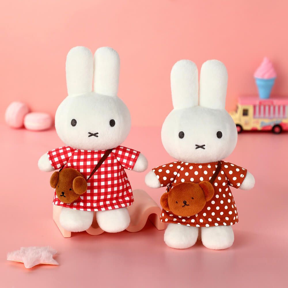Miffy Plush with Checkered Dress & Snuffy Bag - Red (23cm)
