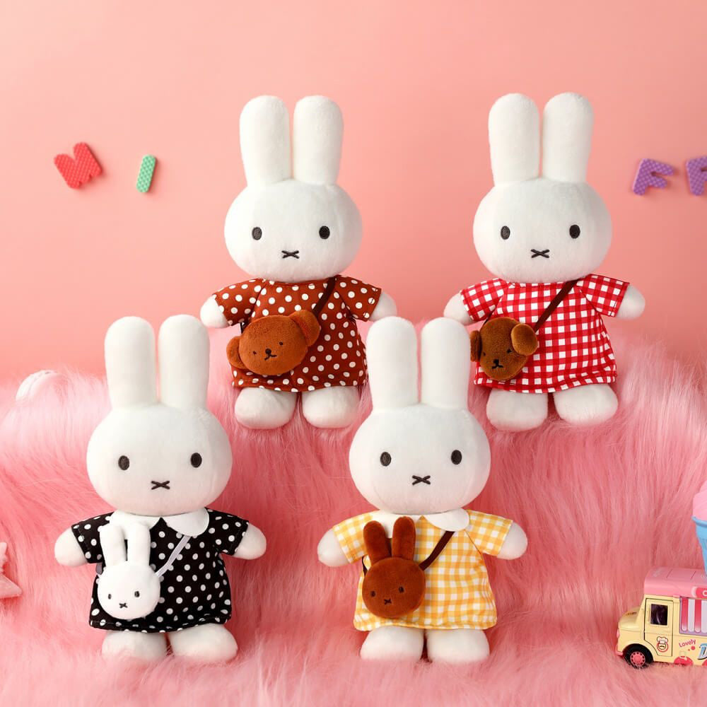 Miffy Plush with Checkered Dress & Snuffy Bag - Red (23cm)