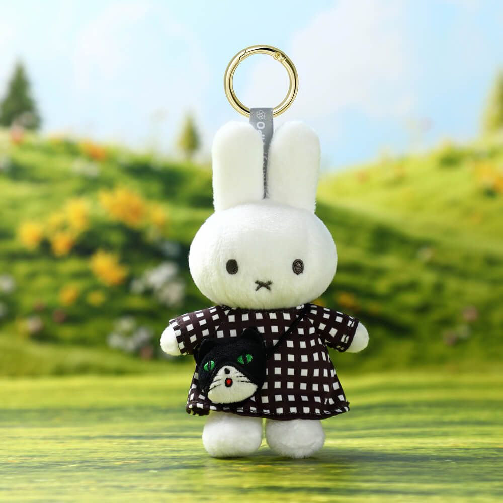 Miffy Black Checkered Dress with Cat Bag Keyring Bag Charm (14cm)
