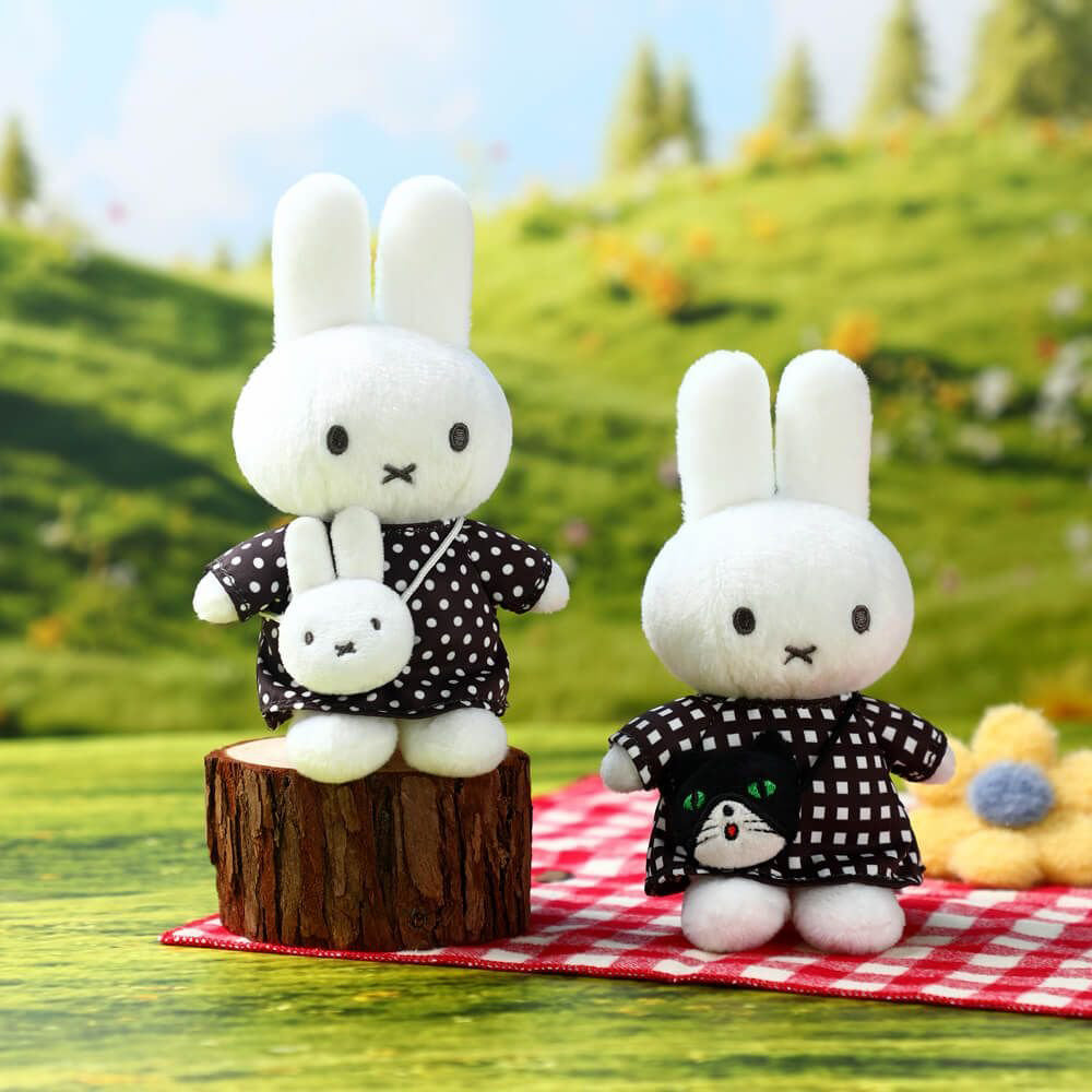 Miffy Black Checkered Dress with Cat Bag Keyring Bag Charm (14cm)