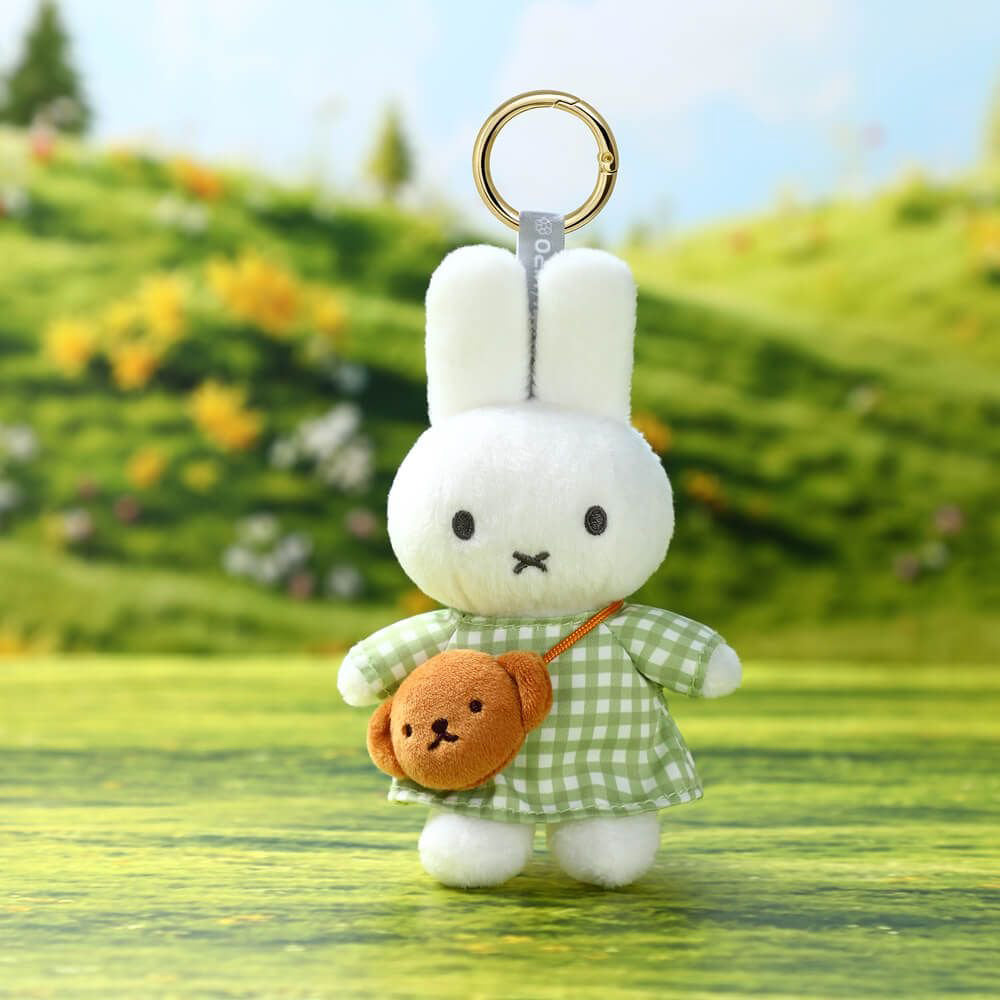 Miffy Green Checkered Dress with Boris Bag Keyring Bag Charm (14cm)