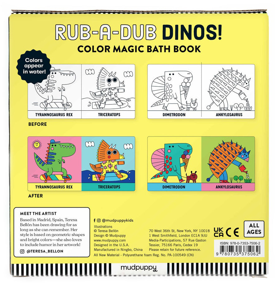 Mudpuppy Colour Magic Bath Book - Rub-A-Dub Dinos