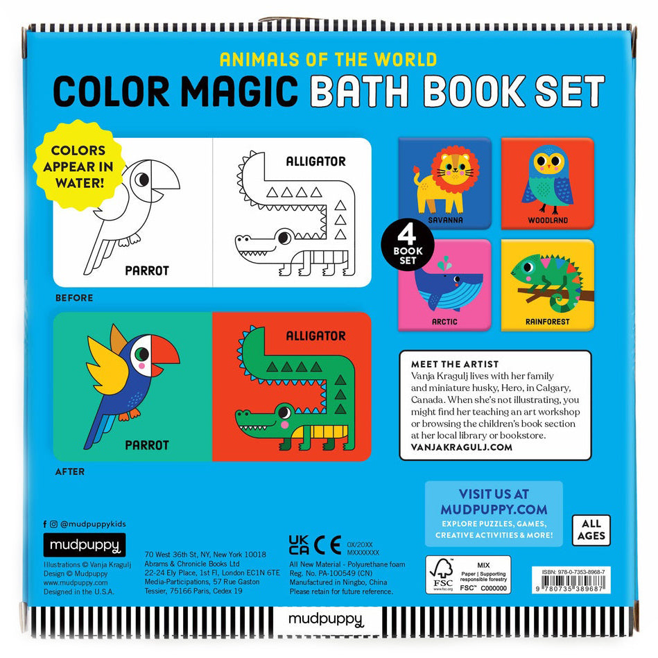 Mudpuppy Colour Magic Bath Book 4pc Set - Animals of the World