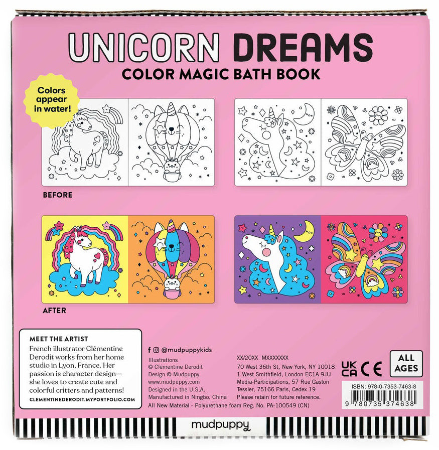 Mudpuppy Colour Magic Bath Book - Unicorn Dreams