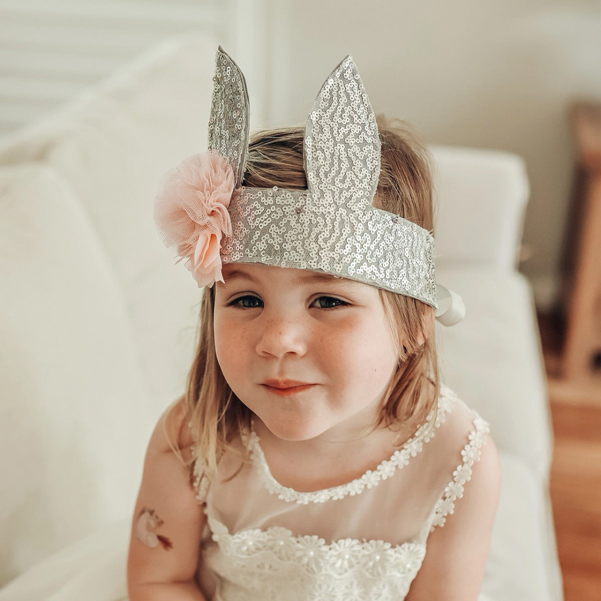 Alimrose Sequin Bunny Crown - Silver