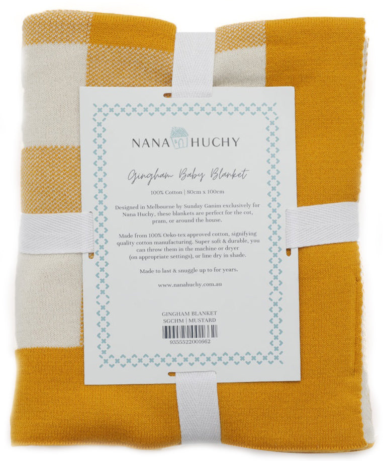 Nana Huchy Gingham Baby Blanket - Mustard