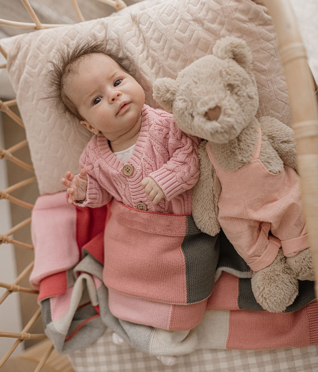 Nana Huchy Mr Honey Bear - Baby Pink Overalls (40cm)