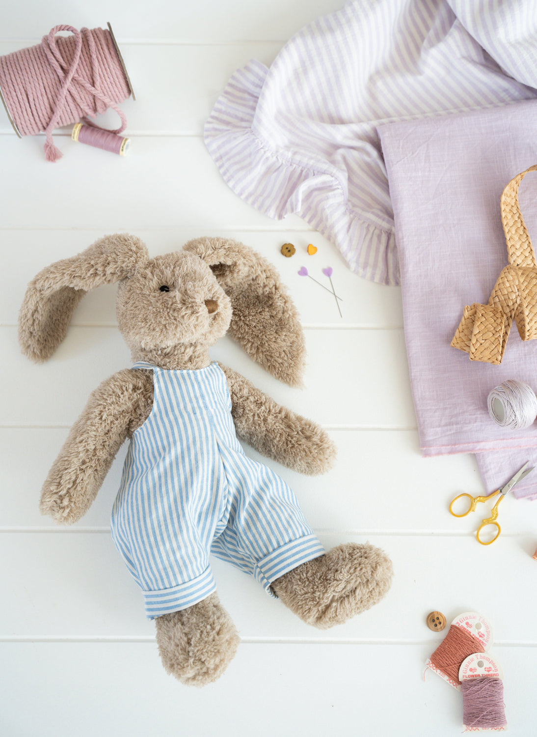 Nana Huchy Mr Honey Bunny - Blue Stripe Overalls (40cm)