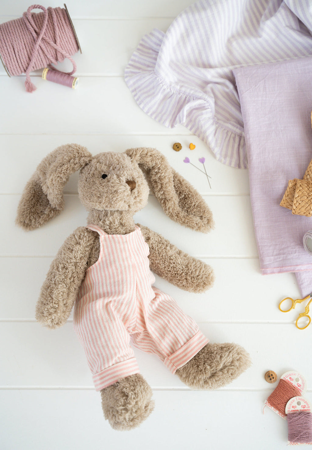 Nana Huchy Mr Honey Bunny - Pink Stripe Overalls (40cm)