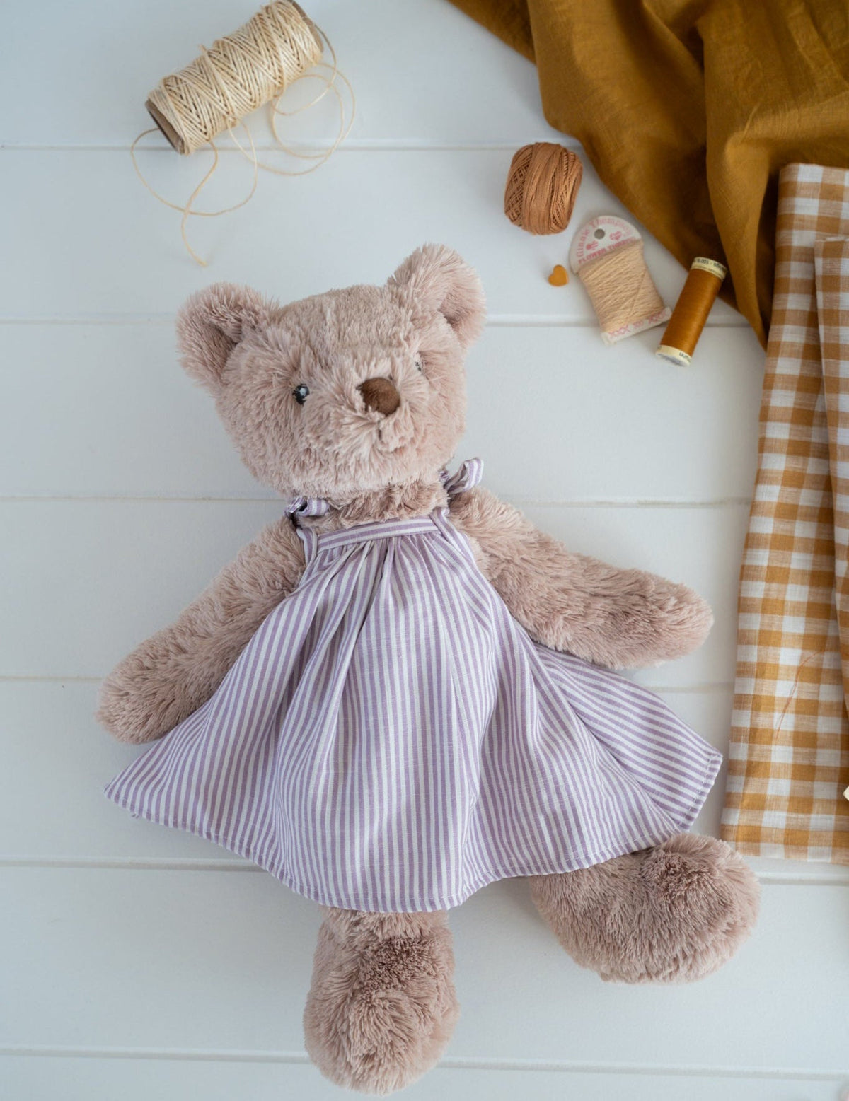 Nana Huchy Mrs Honey Bear - Lilac Stripe Dress (40cm)