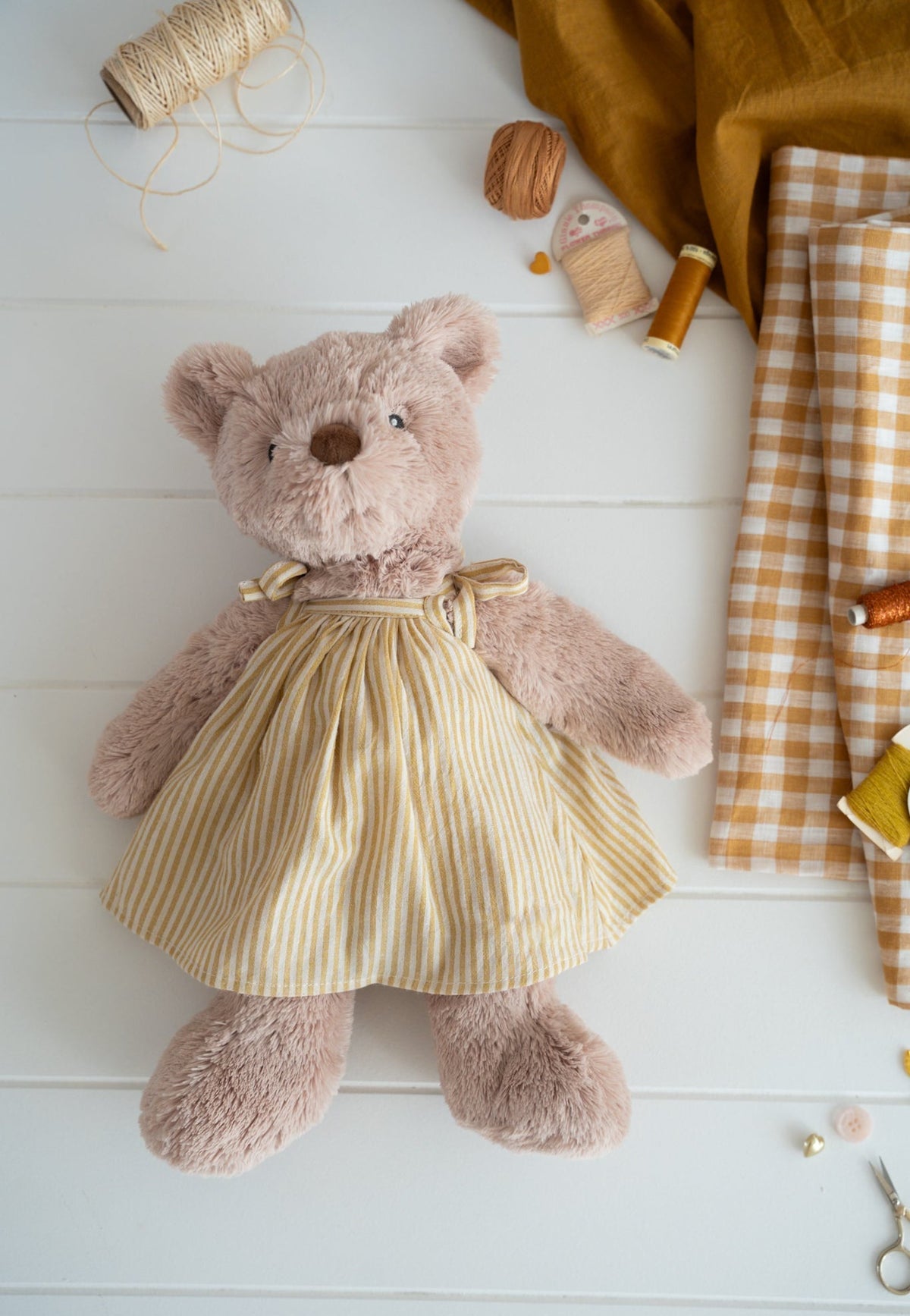 Nana Huchy Mrs Honey Bear - Mustard Stripe Dress (40cm)