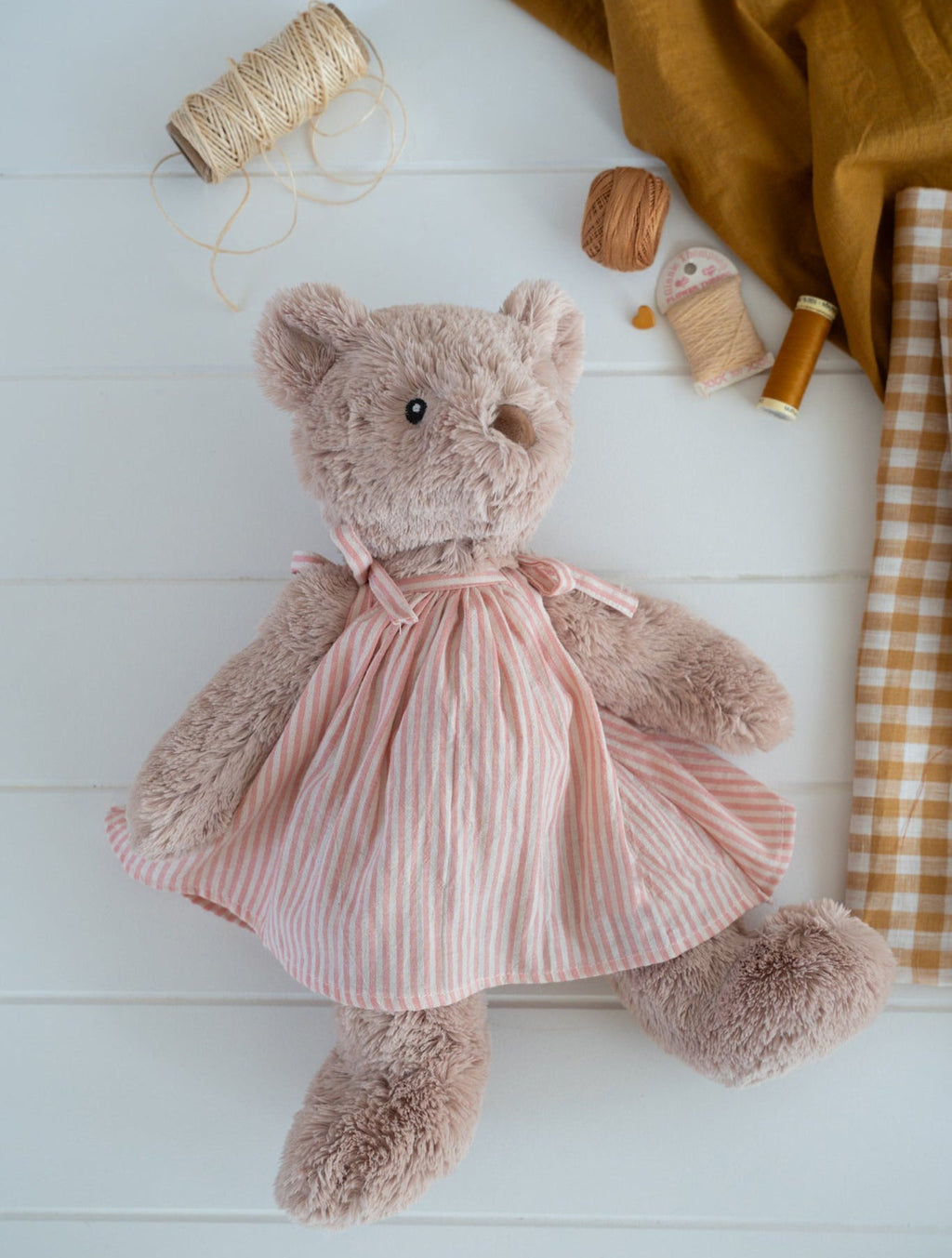 Nana Huchy Mrs Honey Bear - Pink Stripe Dress (40cm)