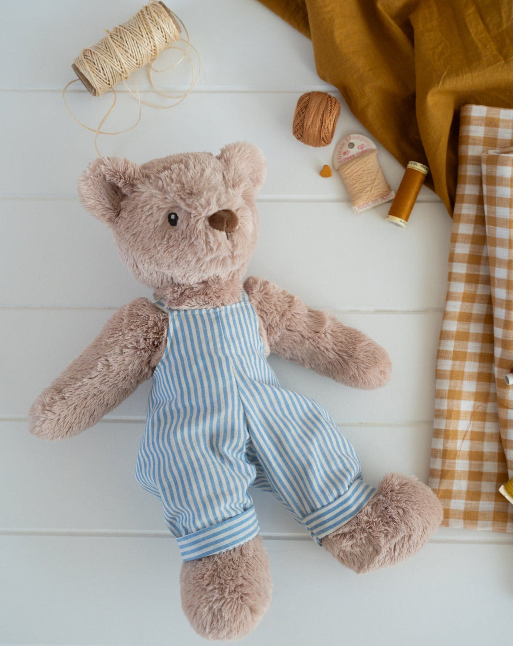 Nana Huchy Mr Honey Bear - Blue Stripe Overalls (40cm)