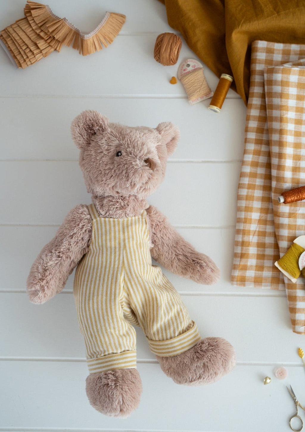 Nana Huchy Mr Honey Bear - Mustard Stripe Overalls (40cm)