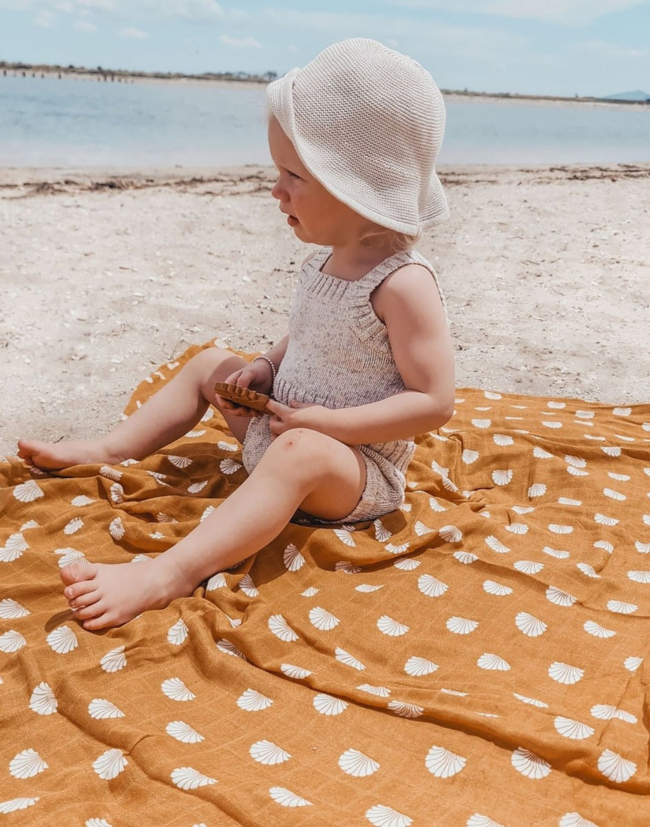 OB Designs Muslin Swaddle Wrap - Ginger Shell Print (120cm)