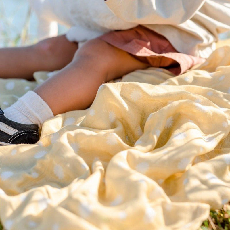 OB Designs Muslin Swaddle Wrap - Lemon Daisy Print (120cm)