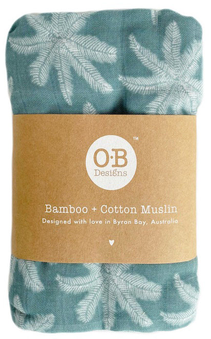 OB Designs Muslin Swaddle Wrap - Ocean Palm Print (120cm)