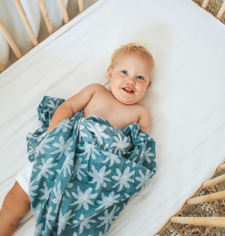 OB Designs Muslin Swaddle Wrap - Ocean Palm Print (120cm)