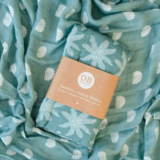 OB Designs Muslin Swaddle Wrap - Ocean Palm Print (120cm)