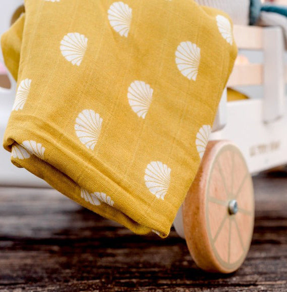 OB Designs Muslin Swaddle Wrap - Pear Shell Print (120cm)