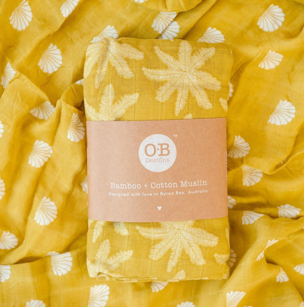 OB Designs Muslin Swaddle Wrap - Pear Shell Print (120cm)