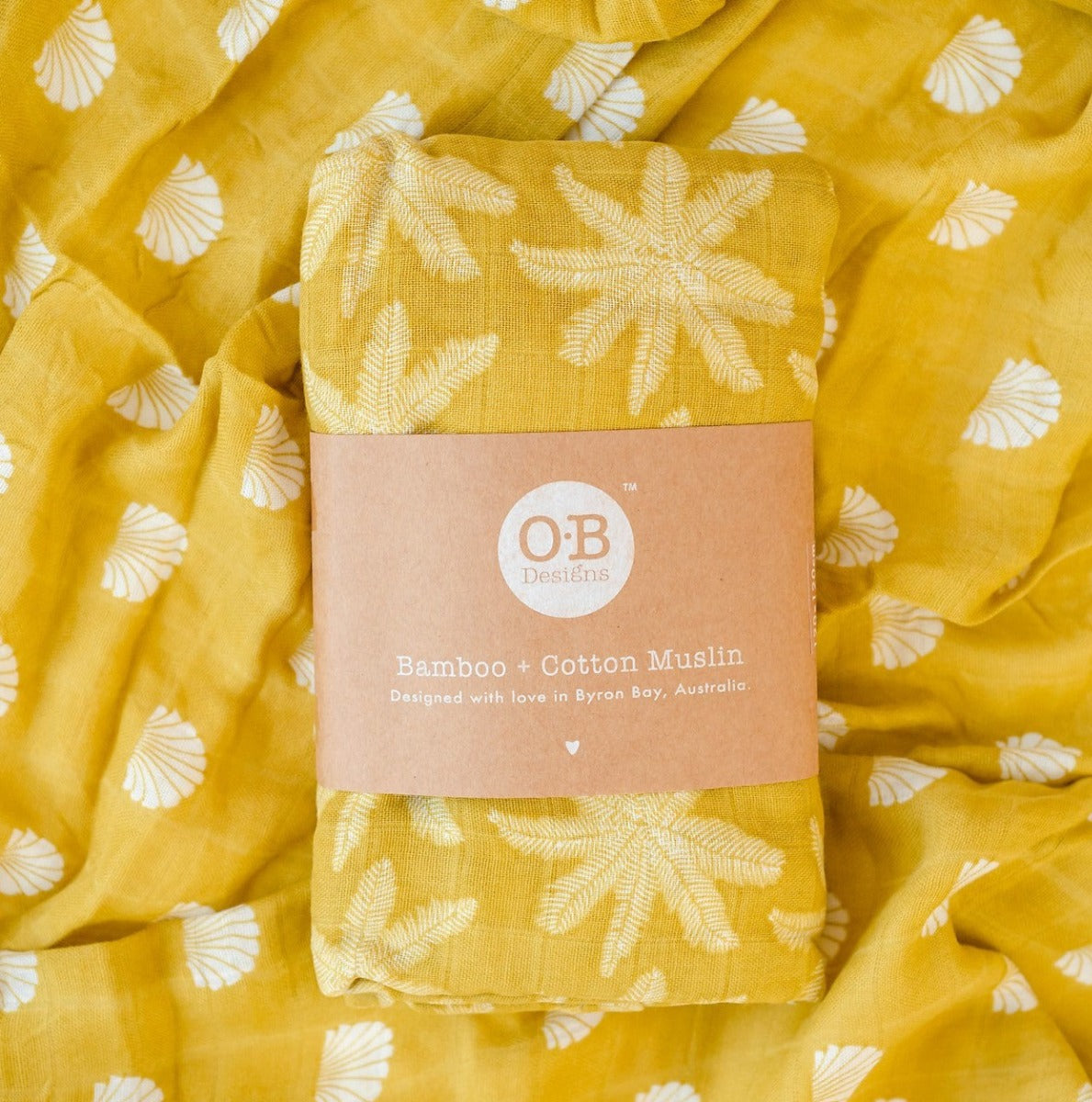 OB Designs Muslin Swaddle Wrap - Pear Shell Print (120cm)