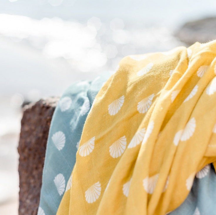 OB Designs Muslin Swaddle Wrap - Pear Shell Print (120cm)