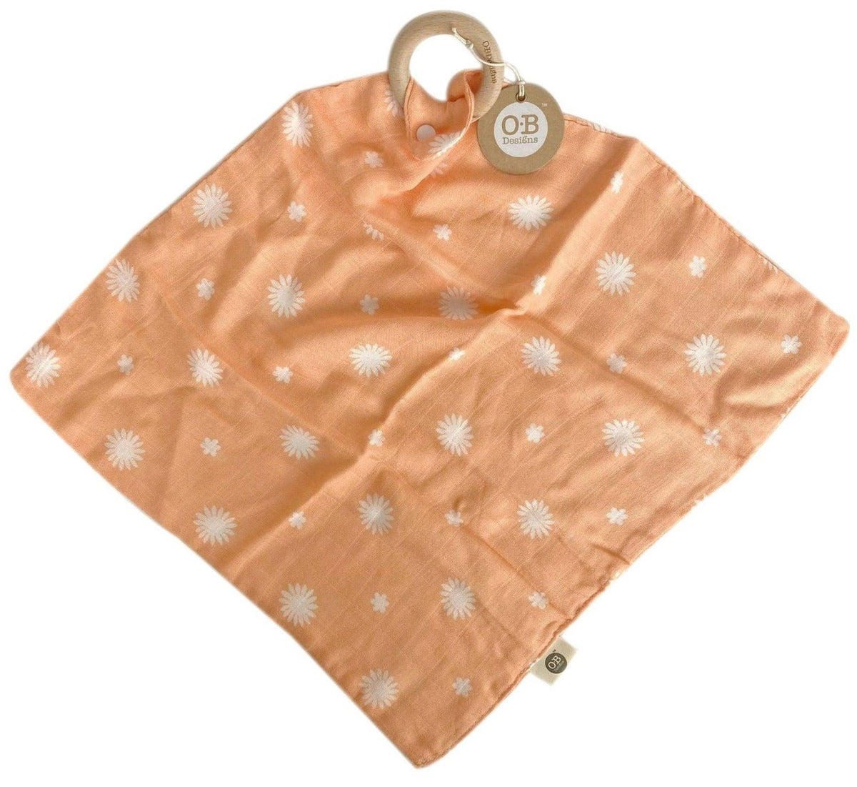 OB Designs Muslin Security Blanket - Peach Daisy Print (40cm)