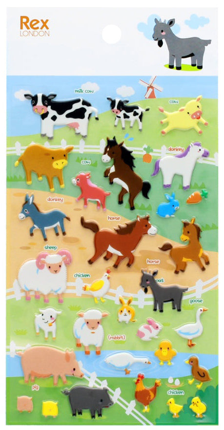Rex London 3D Puffy Stickers - Farm Animals