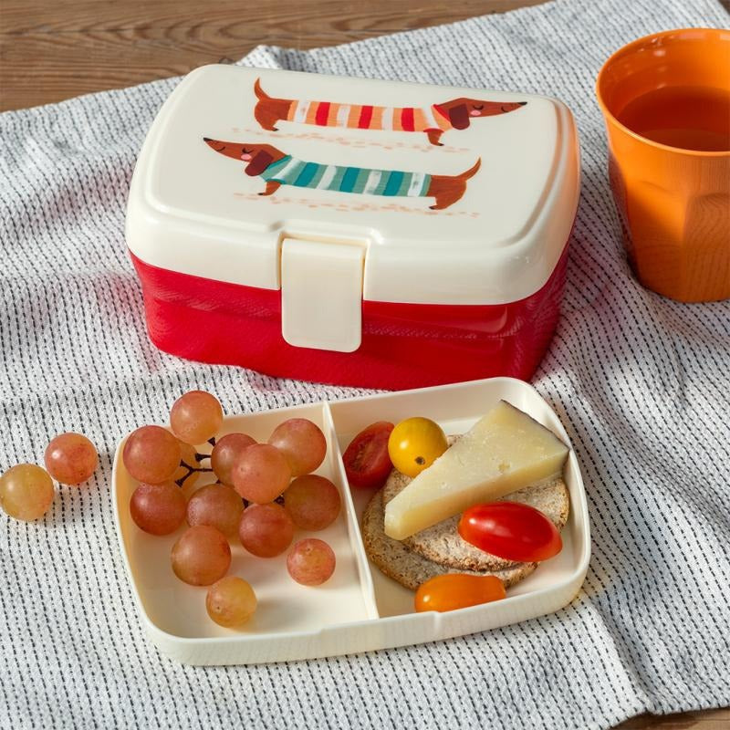Rex London Sausage Dog Lunch Box with Tray - Ivory