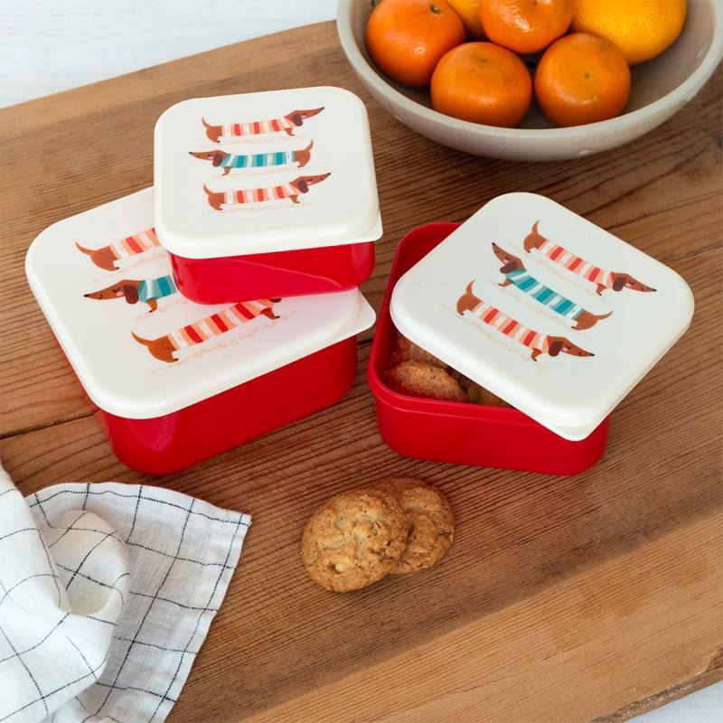 Rex London Sausage Dog Set of 3 Snack Boxes - Ivory