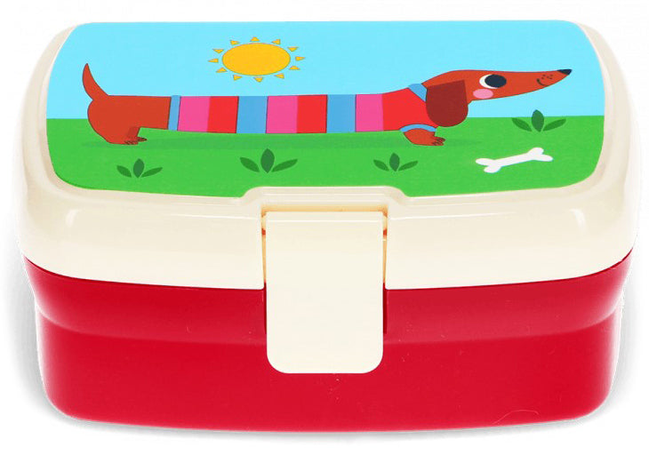 Rex London Sunny Sausage Dog Lunch Box with Tray - Blue