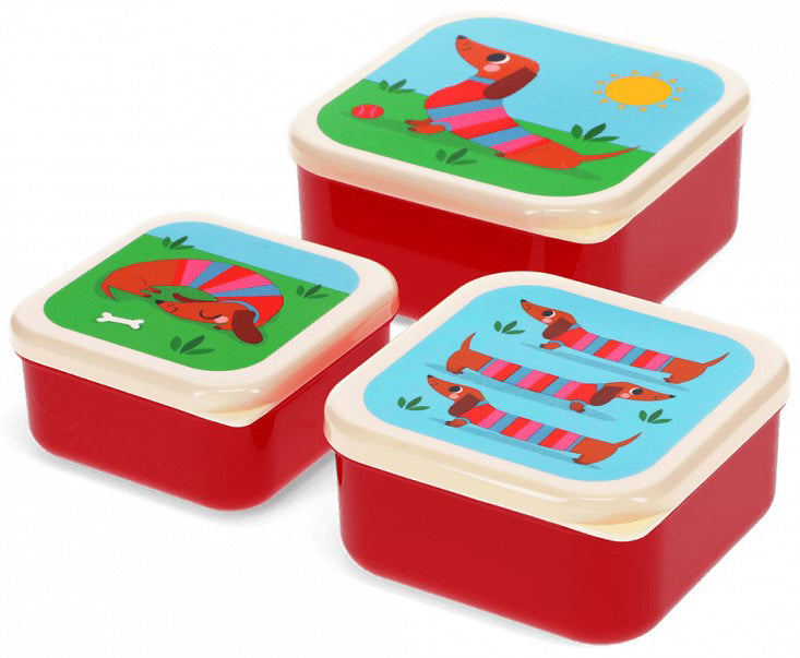 Rex London Sunny Sausage Dog Set of 3 Snack Boxes - Blue