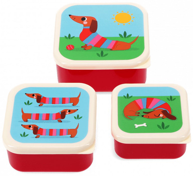 Rex London Sunny Sausage Dog Set of 3 Snack Boxes - Blue