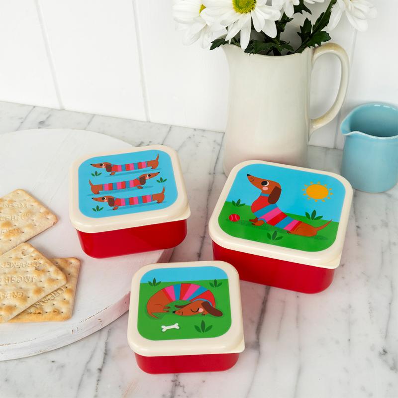 Rex London Sunny Sausage Dog Set of 3 Snack Boxes - Blue