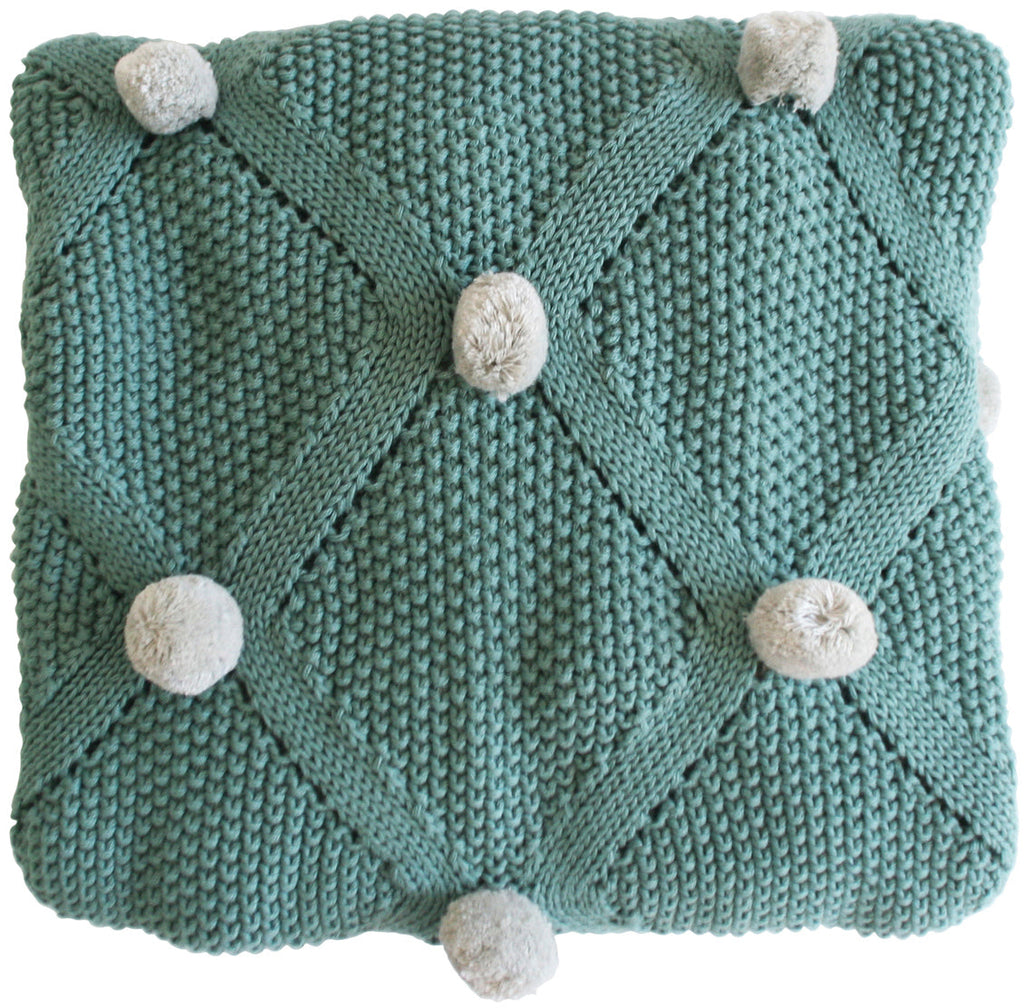 Alimrose Organic Pom Pom Blanket - Sage & Grey