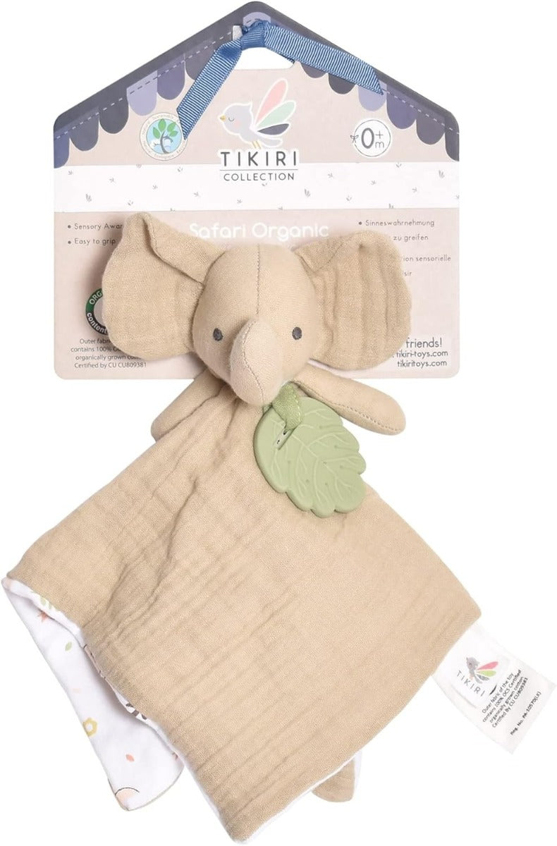 Tikiri Organic Comforter with Rubber Teether - Elephant (30cm)