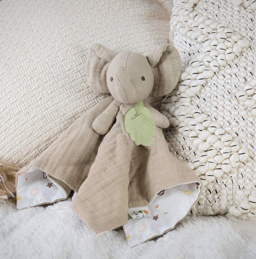 Tikiri Organic Comforter with Rubber Teether - Elephant (30cm)
