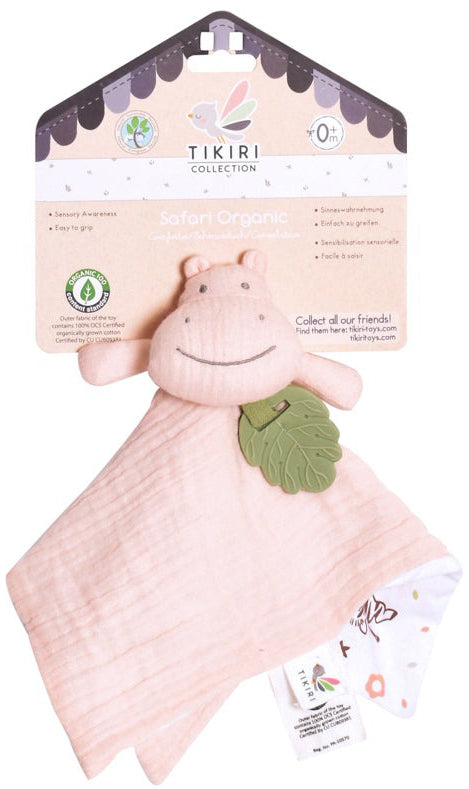 Tikiri Organic Comforter with Rubber Teether - Hippo (30cm)