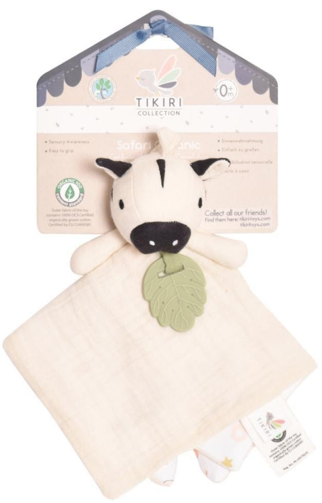 Tikiri Organic Comforter with Rubber Teether - Zebra (30cm)