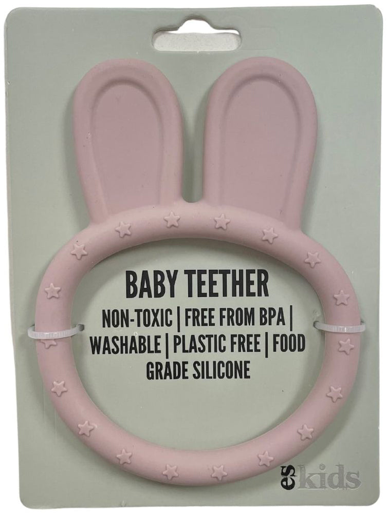 ES Kids Bunny Ring Silicone Teether - Light Pink