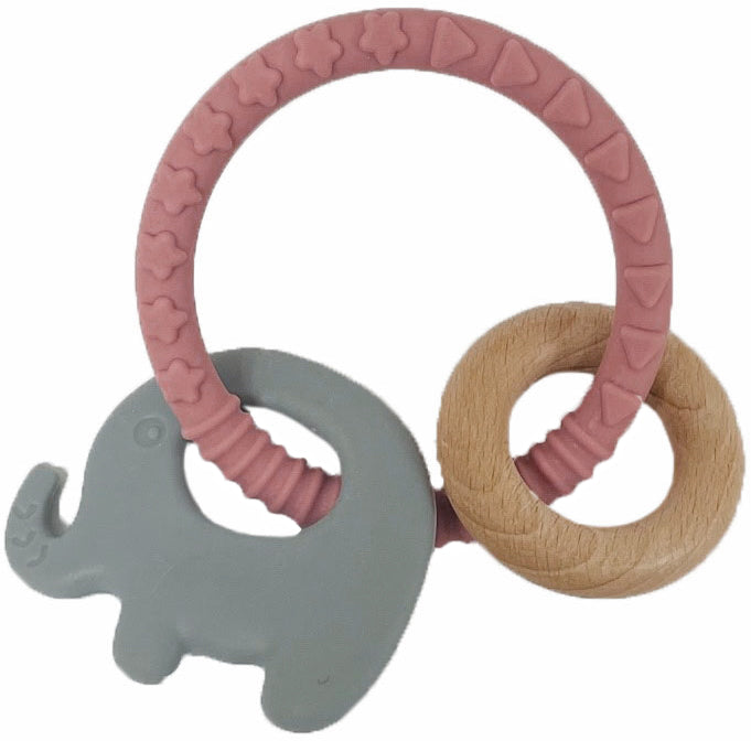 ES Kids Elephant Ring Silicone Teether - Pink