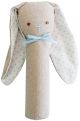 Alimrose Linen Bunny Hand Squeaker & Rattle - Blue Spot