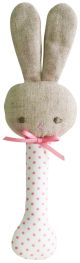 Alimrose Bunny Stick Rattle - Pink Spot on Ivory