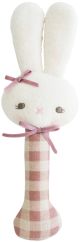 Alimrose Bunny Stick Rattle - Rose Check