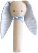 Alimrose Linen Bunny Hand Squeaker & Rattle - Blue Stripe