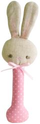 Alimrose Linen Bunny Stick Rattle - Pink with White Spots