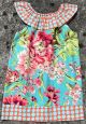 Handmade Ruffle Neck Dress - Aqua Floral Spot (S 1-2y)
