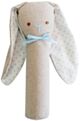 Alimrose Linen Bunny Hand Squeaker & Rattle - Blue Spot